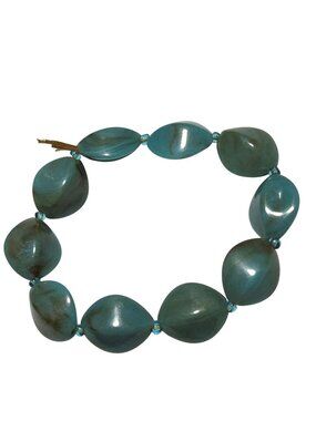 Handmade Blue Teardrop Beaded Bracelet Hints of Green Stretch Fashion Jewelry